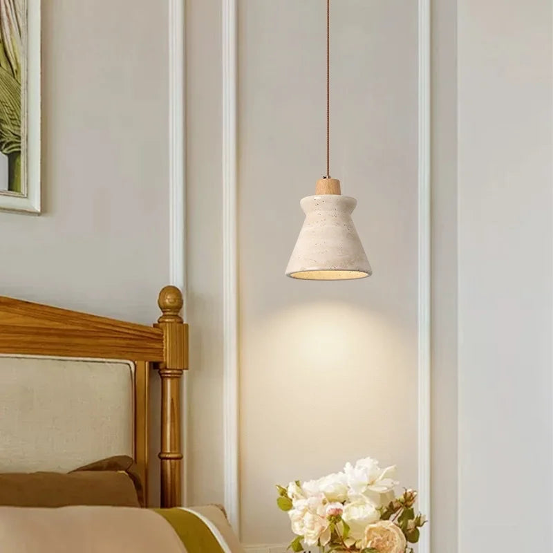 Afralia™ LED Wood Yellow Travertine Pendant Light for Living Room Bedside - Nordic Interior Lighting