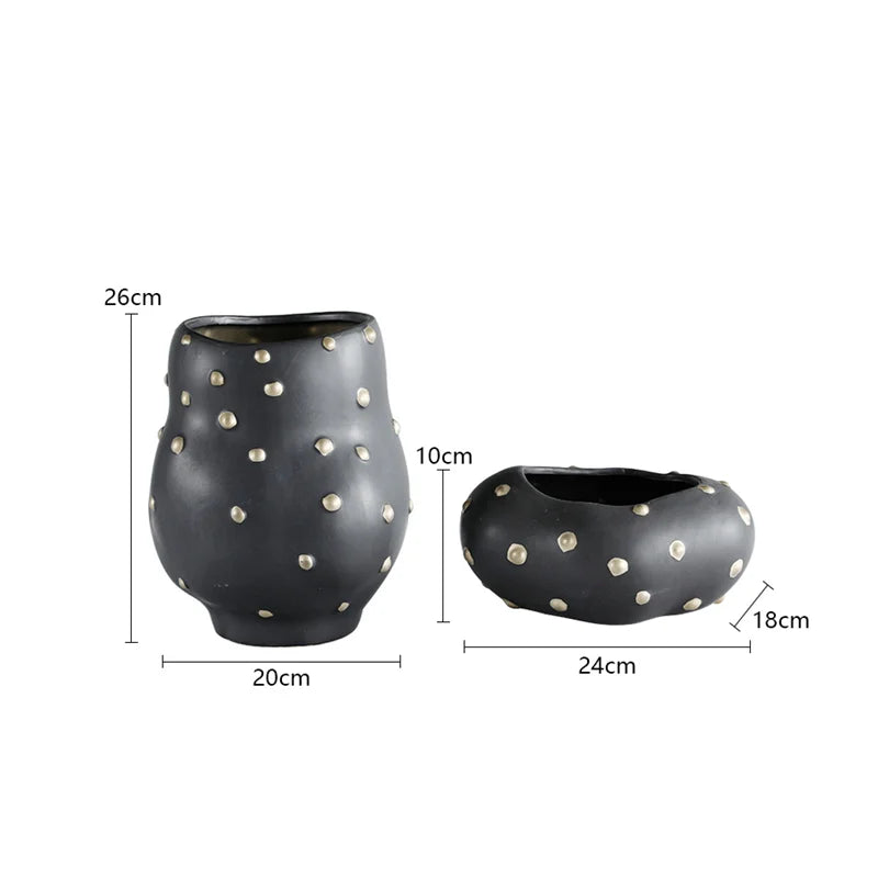 Afralia™ Black Resin Flower Pot Gold Accent Vase for Chic Home Decor