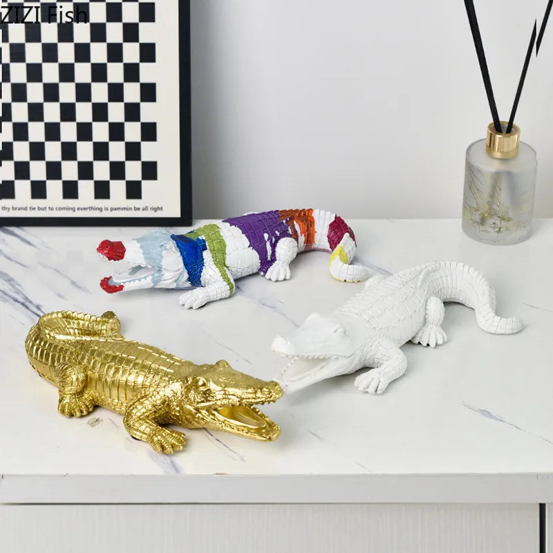 Afralia™ Crocodile Resin Sculpture Desk Decoration: Creative Ornaments for Aesthetic Home Decor