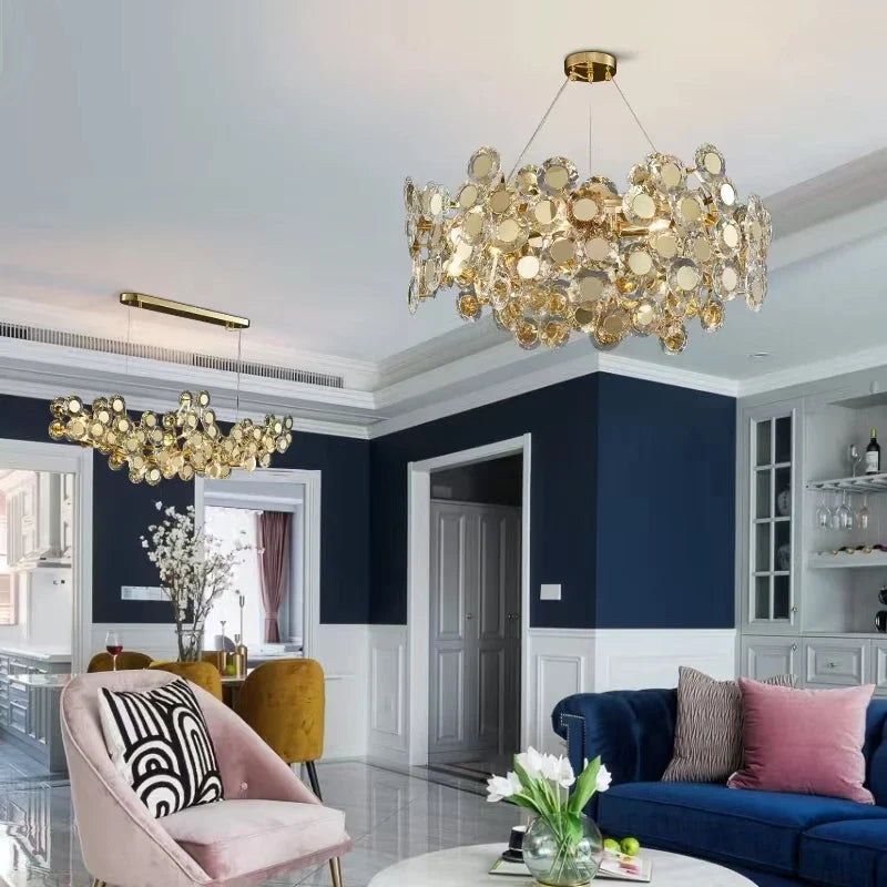 Afralia™ Sunflower Glass Chandelier LED Light for Living Room, Restaurant, Bar - Modern Luxury Design