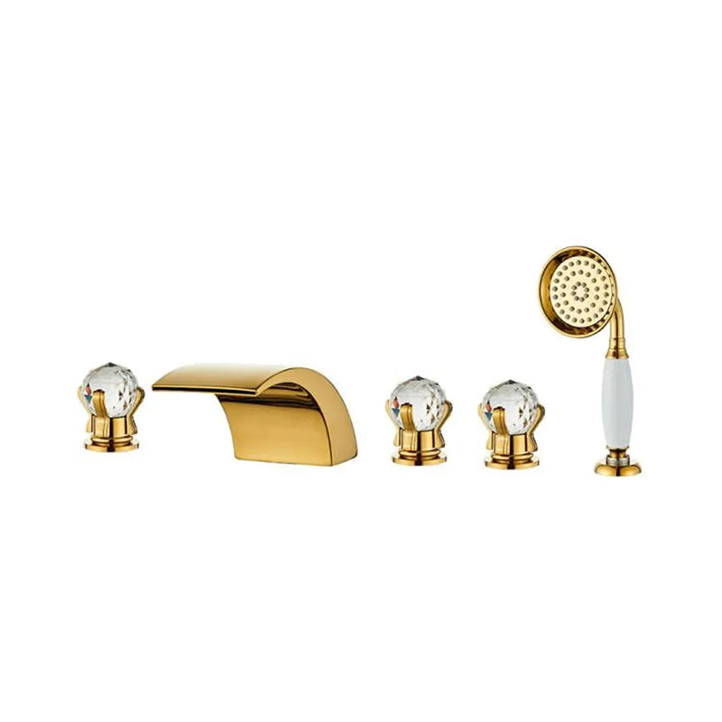 Afralia™ Gold Crystal Brass Bathtub Faucet Set with Hand shower Head