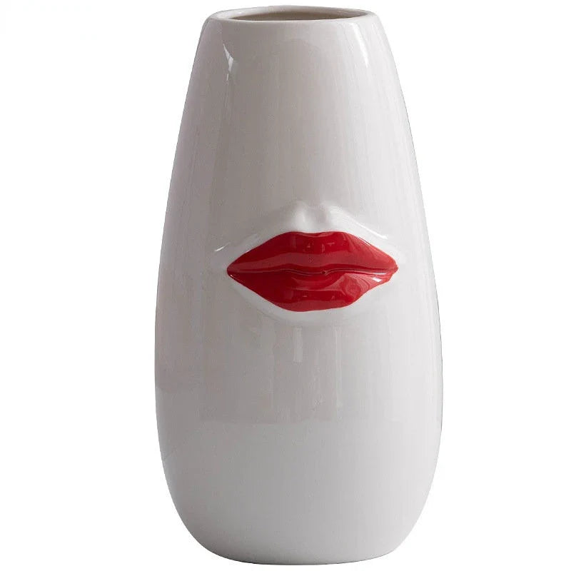 Afralia™ Red Lips Porcelain Vase: Minimalist Desk Decoration for Flower Arrangement