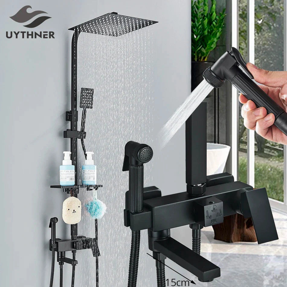 Afralia™ Rainfall Shower Faucet System with Long Spout Mixer Set and Bidet Taps