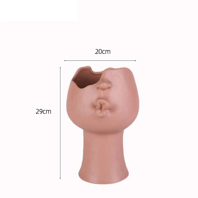 Afralia™ Abstract Face Ceramic Vase for Table Flowers Decoration