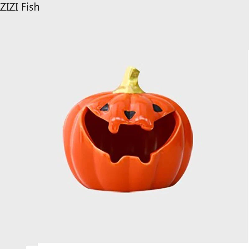 Afralia™ Halloween Pumpkin Ghost Ashtray - Funny Ceramic Office Desktop Weed Ash Tray Gift