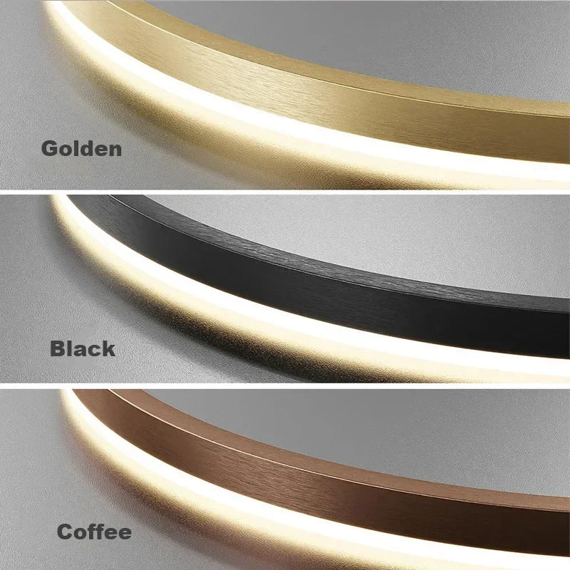 Afralia™ Modern LED Chandelier: Brushed Rings Ceiling Lighting, Gold&Black Frame