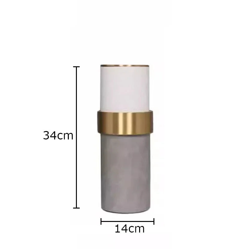 Afralia™ Gold Cylinder Vase Leather Desk Decor Artificial Flower Arrangement