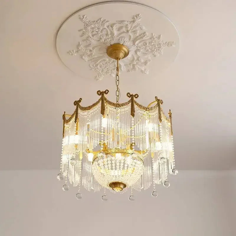 Afralia™ Crystal Tassel Chandelier: French Copper, Artistic Design, High-End Feel for Master Bedroom