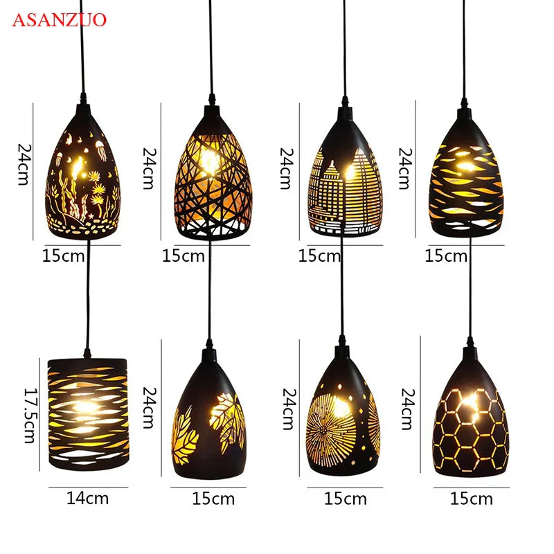 Afralia™ Nordic Hollow Metal Pendant Light for Dining Coffee Bar Kitchen