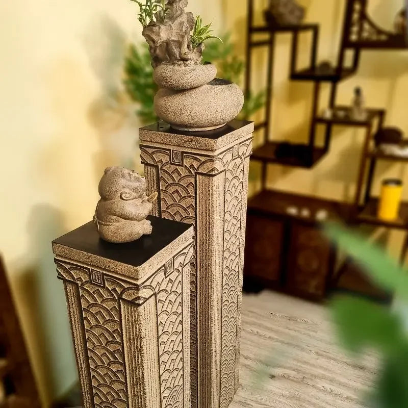 Afralia™ Chinese Antique Coin Stake Display Column for Garden and Living Room Décor