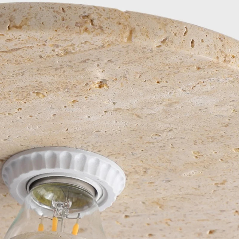 Afralia™ Natural Yellow Travertine Edison LED Ceiling Lights with Wood Canopy