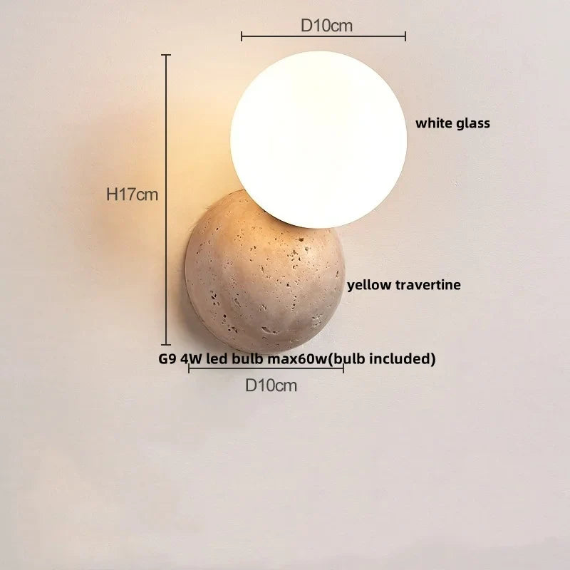 Afralia™ Wabi Sabi LED Wall Light Yellow Travertine Wood Decor Sconce Bedside Lamp