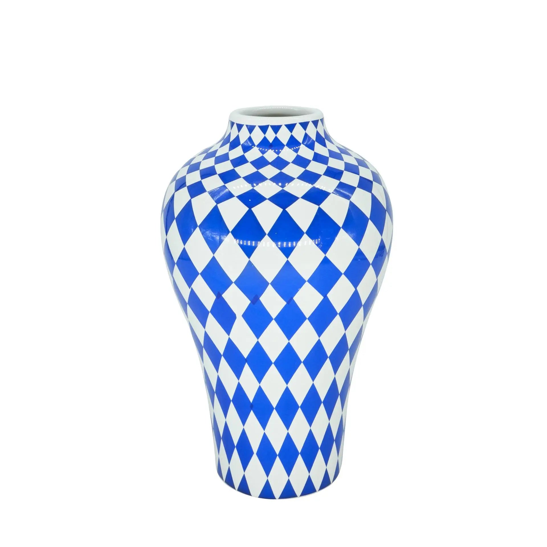 Afralia™ Blue Geometric Quilted Ceramic Vase - Polka Dots Pattern - Home Decor Craft