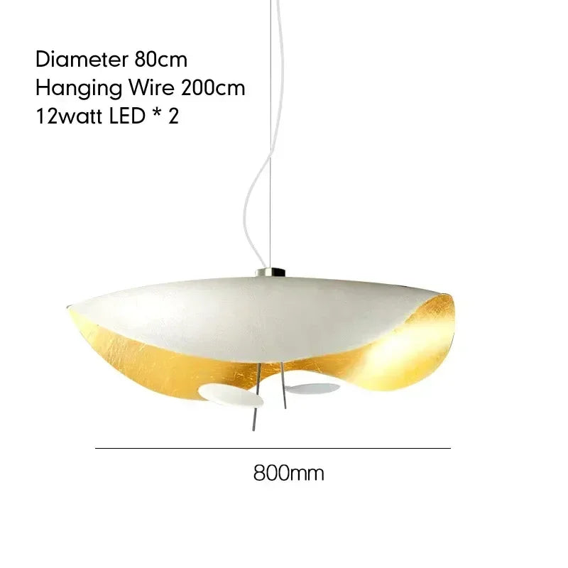 Afralia™ Lederam Manta Pendant: Industrial Black & Gold Ceiling Light with Lotus Leaf Design
