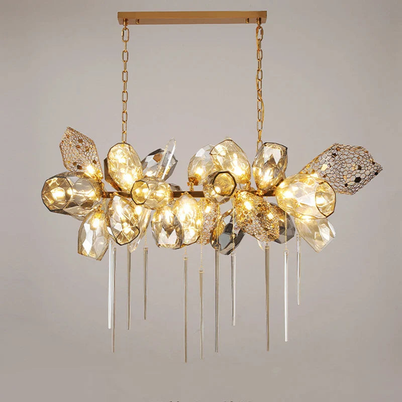 Afralia™ Gold Glass Chandelier: Modern Artistic Personality, High-End Lighting for Living & Dining Room