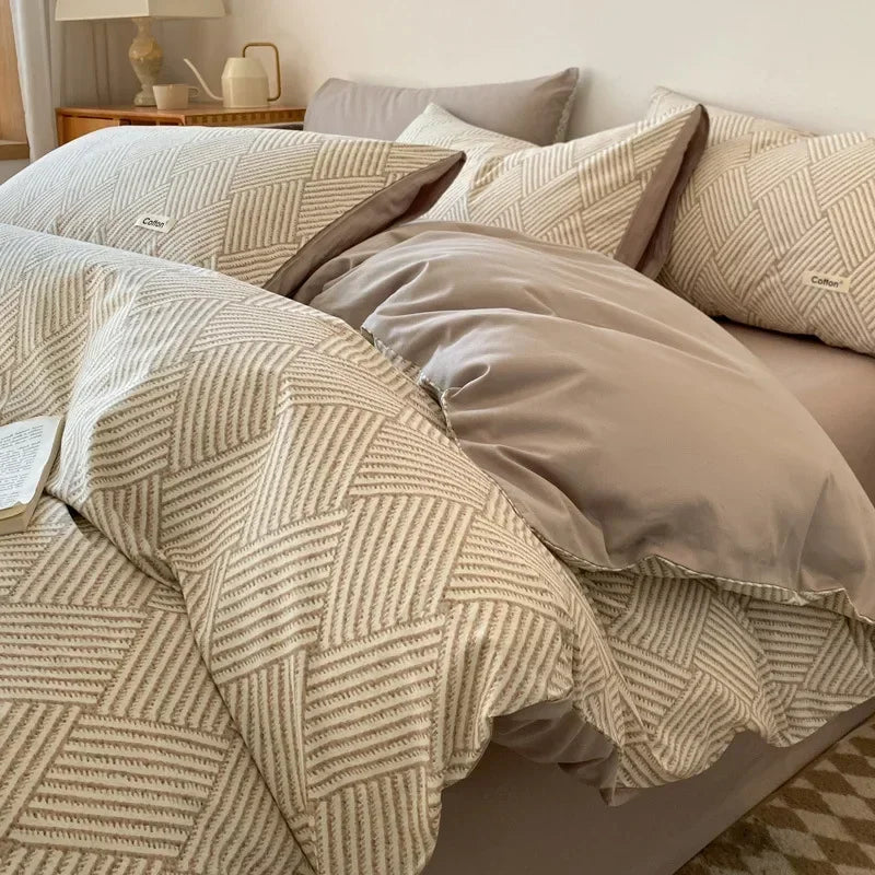 Afralia™ Nordic Cotton Bedding Set: Soft Striped Comforter Cover for Adults
