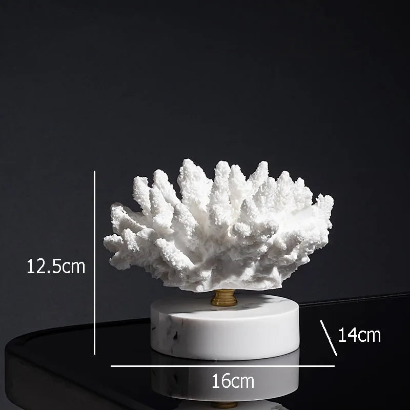 Afralia™ White Coral Decoration on Marble Base: Elegant Resin Craft for Home & Wedding