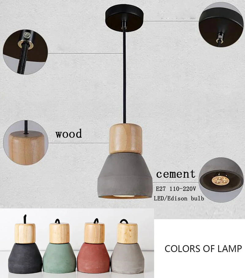 Afralia™ Nordic Wood & Cement Pendant Lights for Modern Decor