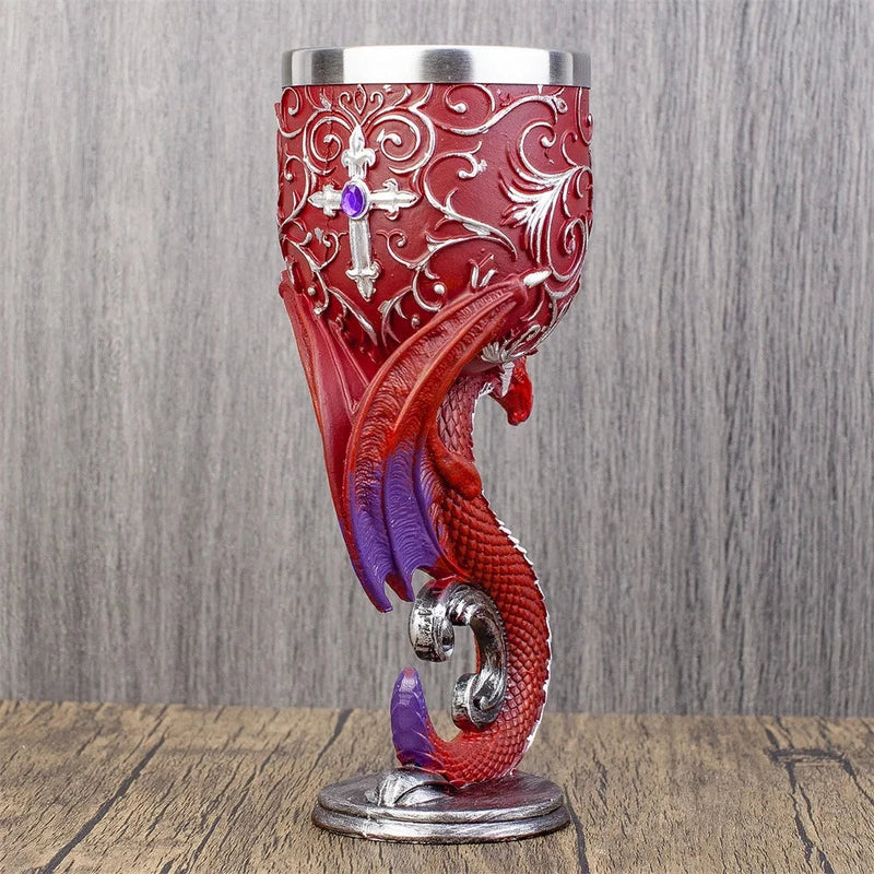 Afralia™ Resin Unicorn Dragon Wine Glass Steel Goblet Wolf Cat Skull Drinkware