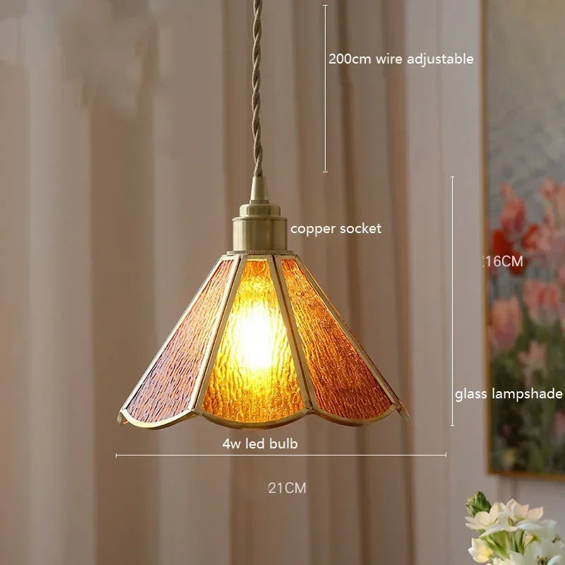 Afralia™ Colorful Glass Copper LED Pendant Light for Kitchen Bedroom Living Room Loft