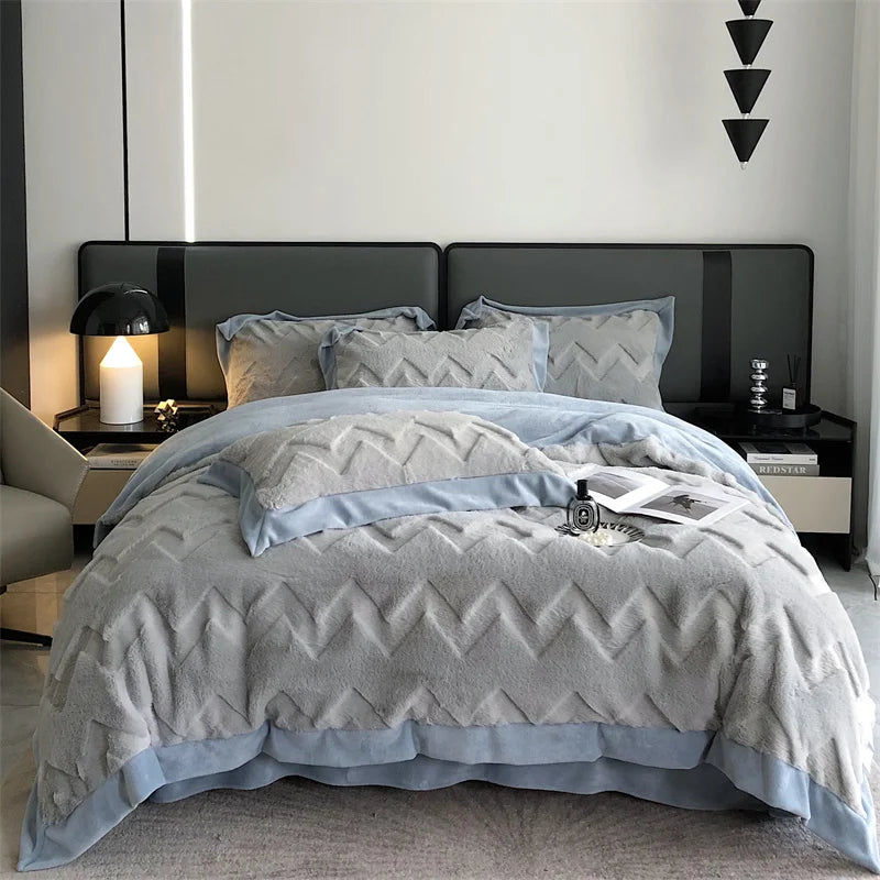 Afralia™ Plush Faux Rabbit Fur Velvet Bedding Set: Duvet Cover, Sheet, Pillowcases