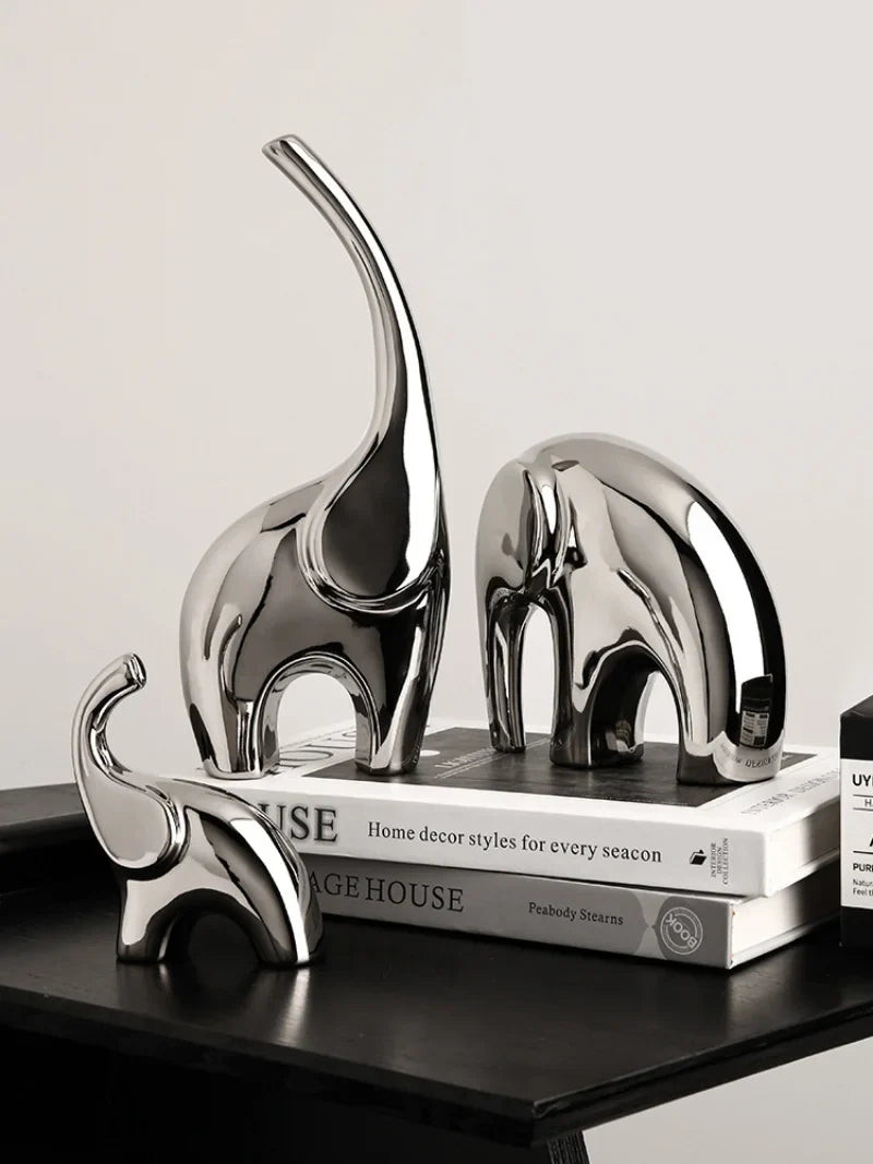 Afralia™ Silver Elephant Ornaments for Luxe Home Decor & TV Cabinet Styling