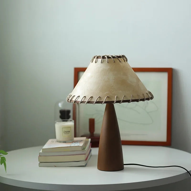 Afralia™ Retro Fabric Desk Lamp Solid Wood Indoor Decor for Bedroom Living Room Study