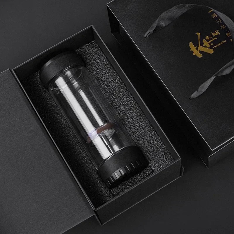 Afralia™ Portable Glass Tea Bottle Tumbler with Separate Brewing and Filtering Bins