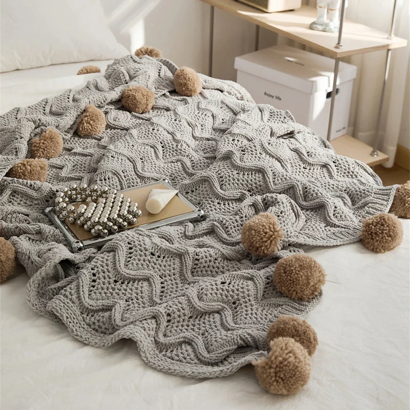 Afralia™ Elegant Chenille Pompons Throw Blanket