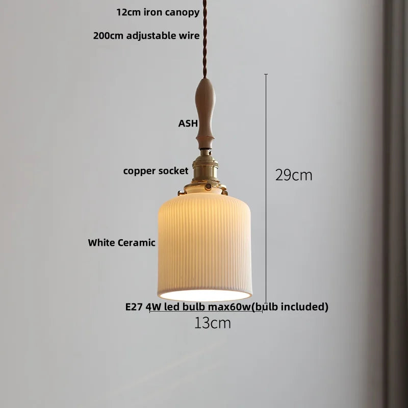 Afralia™ Ceramic LED Pendant Lights with Ash Wood Nordic Design