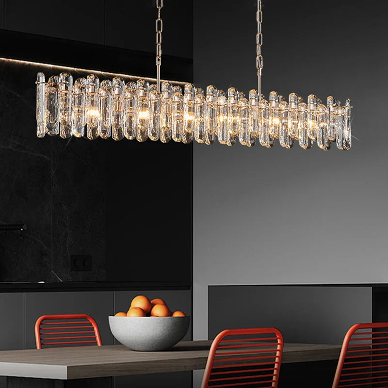 Afralia™ Gold Crystal Strip Chandelier - Dimmable Indoor Ceiling Light