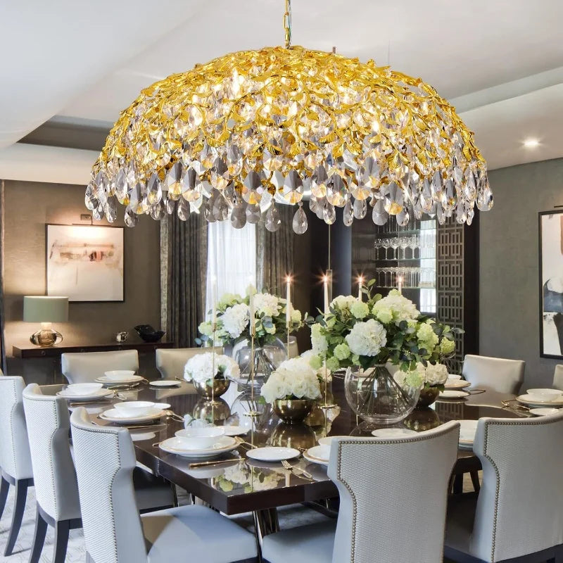 Afralia™ Golden Crystal Chandelier for Dining Living Room Bedroom Kitchen Table Lighting