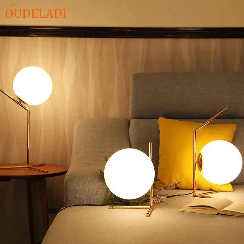 Afralia™ Modern Gold Glass Ball Table Lamp: Nordic Simple Bedroom Bedside Reading Light