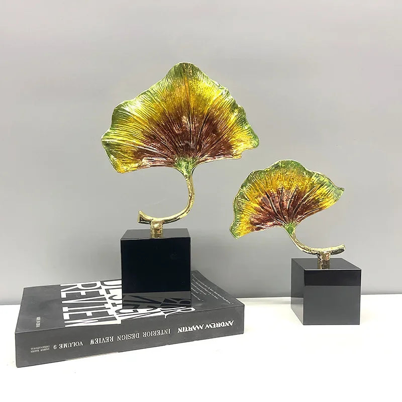 Afralia™ Ginkgo Leaf Metal Sculpture Home Decor Figurine