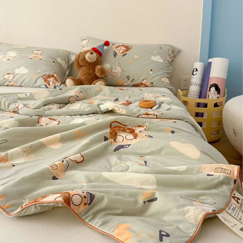 Afralia™ Children Cartoon Summer Cooling Quilt - Double Bed Breathable Thin Blanket Duvet