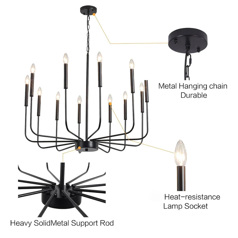 Afralia™ Modern Black Chandelier 6-Light Candle Pendant Light for Dining Room and Kitchen