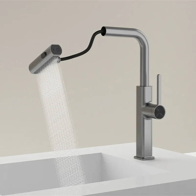 Afralia™ Digital Display Single Lever Brass Kitchen Faucet - Hot Cold Pull Out Mixer