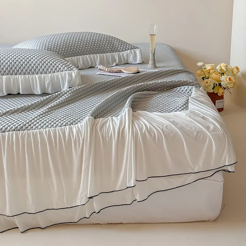 Afralia™ Cool Feeling 3-Piece Bedding Set - Solid Color Bedskirt, Bedspreads, Sheets & Pillowcases