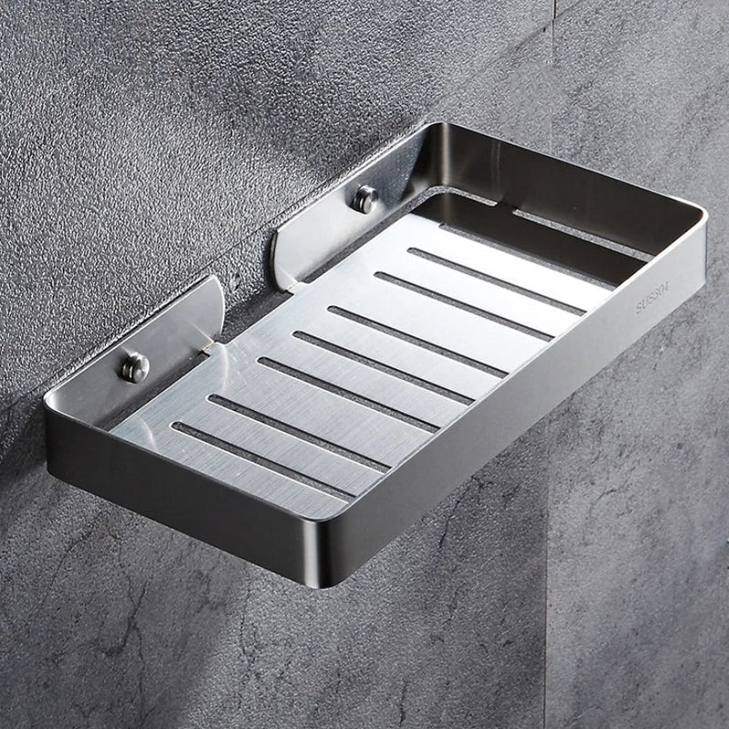 Afralia™ Stainless Steel Soap Dish Holder Bathroom Rack Wall Shelf Drain Shelf