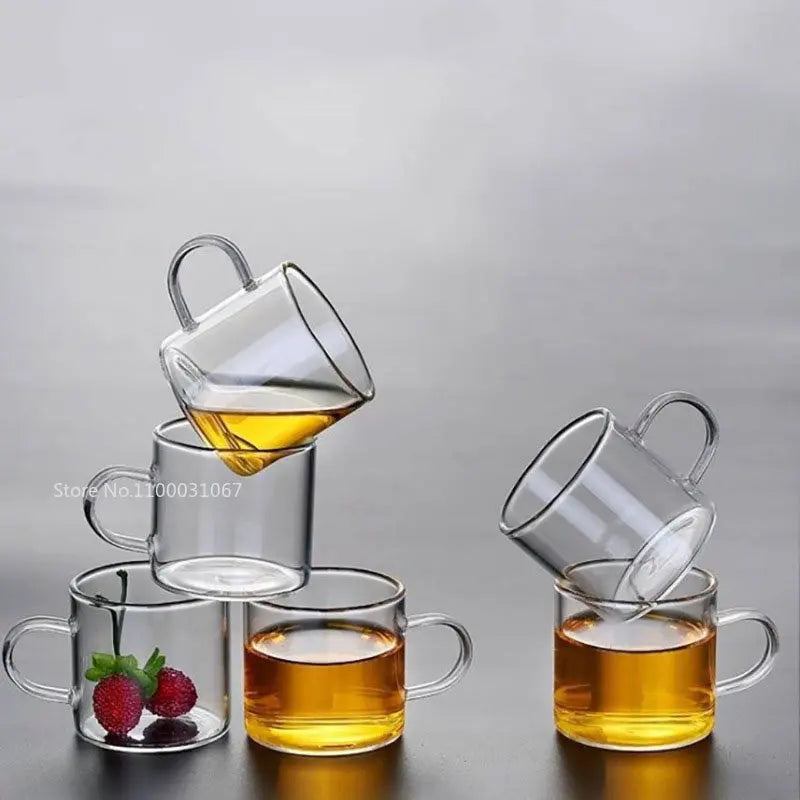 Afralia™ 2PC 120ml Glass Handle Coffee Cup Tea Mug Set for Milk Beer Juice