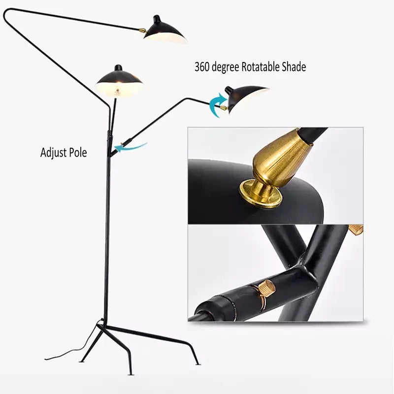 Afralia™ Black Serge Mouille Tripod Floor Lamp - Loft Industrial Standing Lamp
