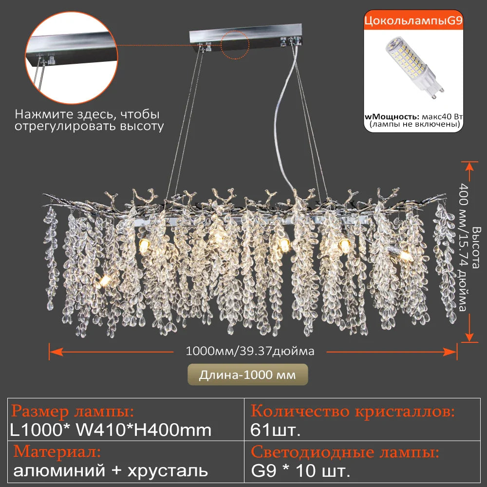 Afralia™ Grape Crystal Chandelier Silver Gold LED Tree Branch Luxury Lighting