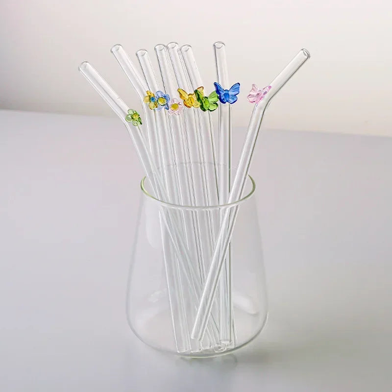 Butterfly Glass Straws Set for Smoothies Cocktails | Afralia™ Eco-Friendly Drinkware