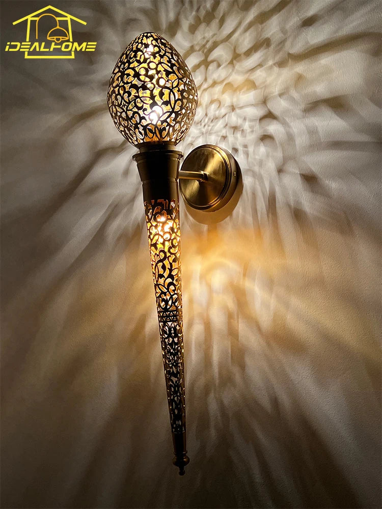 Afralia™ Exotic Torch LED Wall Lamp Gold Lustre, Ideal for Restaurants, Hotels, and Villas.