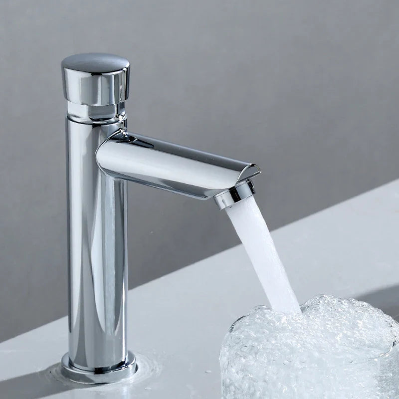 Afralia™ Chrome Plated Self Closing Water Saving Faucet for Bathroom Basin