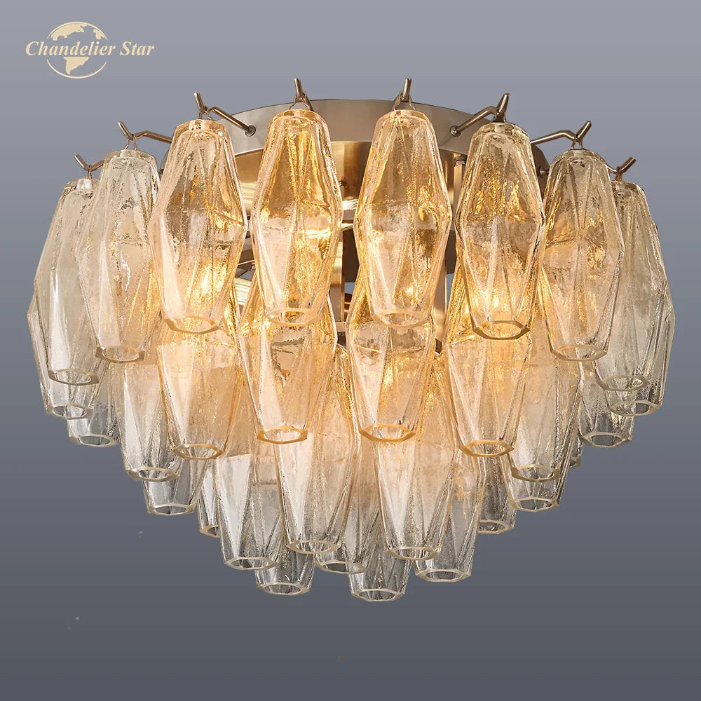 Afralia™ LED Glass Flushmount Ceiling Lamp Modern Round Fixture - Brass Finish