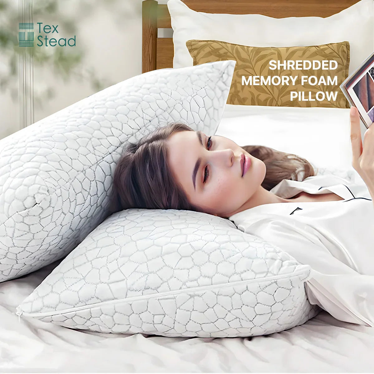 Afralia™ Cooling Shredded Sponge Memory Foam Pillow - Medium Firm Support