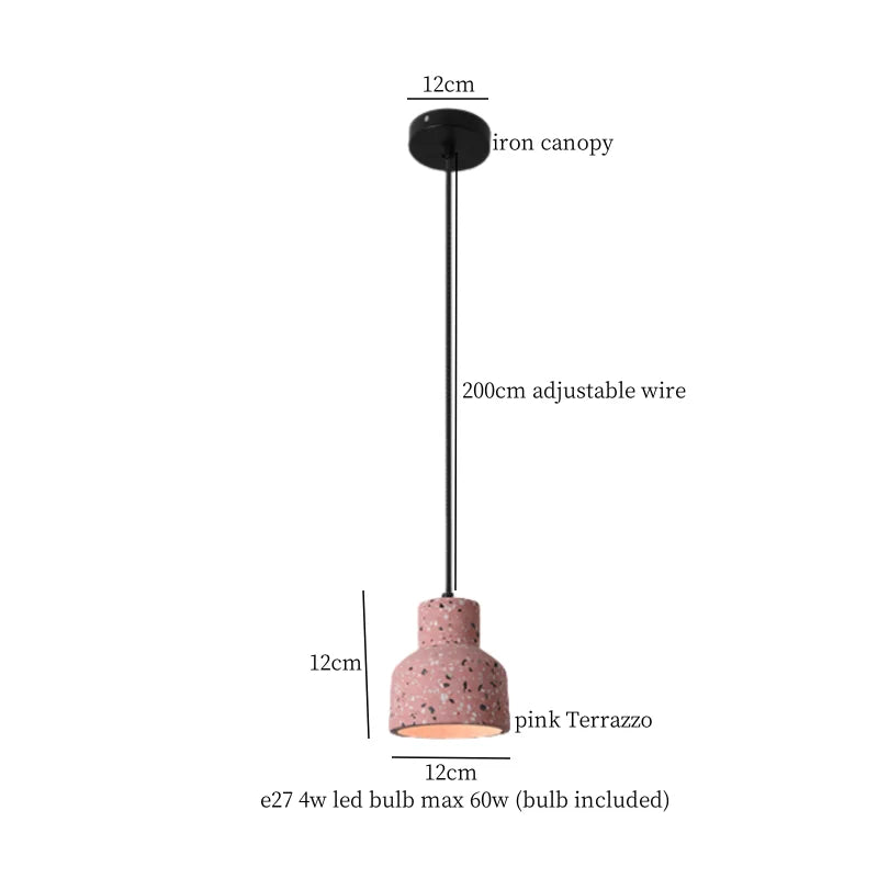Afralia™ Terrazzo Wood LED Pendant Light for Bedroom Dining Room Japanese Vintage Style