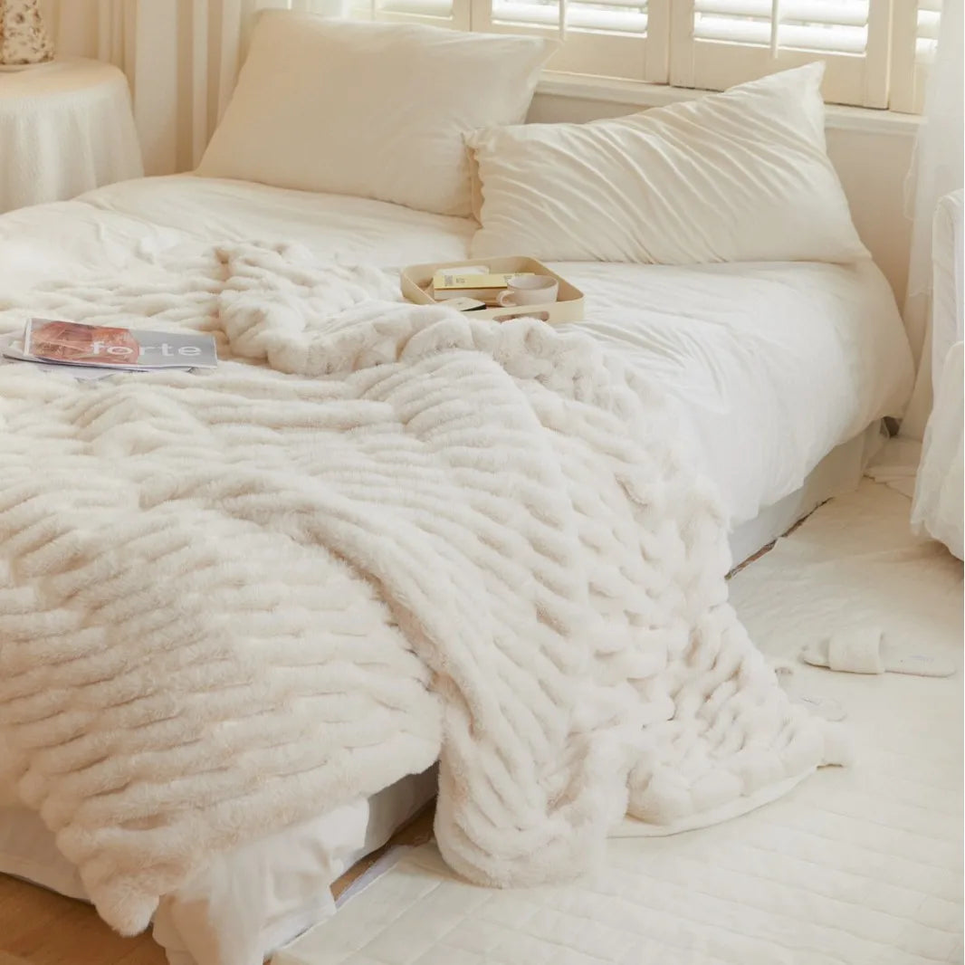 Afralia™ Winter Faux Rabbit Fur Blanket: Soft, Thick, Luxury Warmth for Sofa or Bed