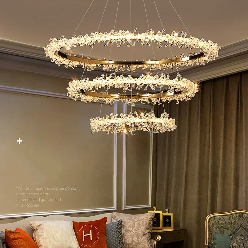 Afralia™ Golden Crystal LED Round Chandelier for Luxury Indoor Lighting